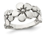 Sterling Silver Polished and Antiqued  Flower Ring